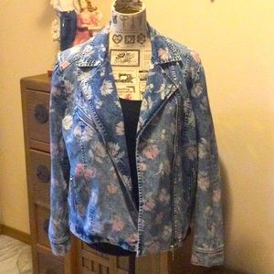 Wash Lab Floral Print Denim Moto Jacket